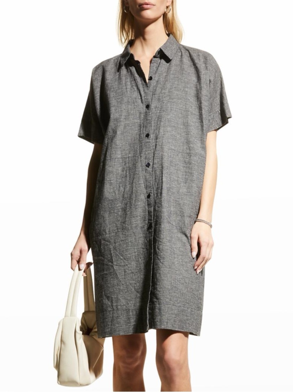 EILEEN FISHER Lightweight Black & White Button-Front Shirt dress small